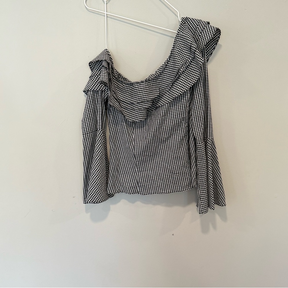 Scripted Blouse, Checkered Pattern One Off Should… - image 3